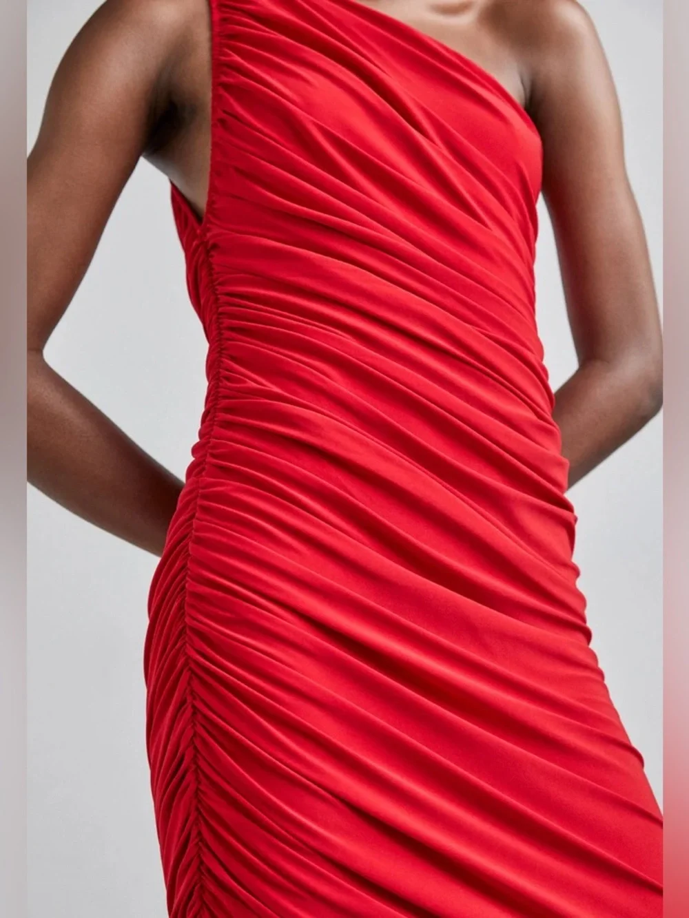 Norma Kamali Diana One Shoulder Gown Red Ruched Bodycon‎ Formal Cocktail Size XS